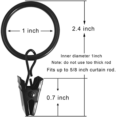 44 Pack Black Curtain Clips with Rings for Drapes