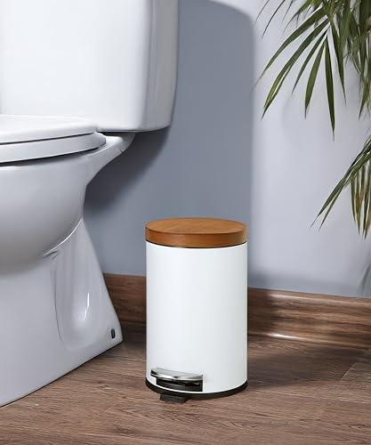 SunnyPoint Elite Bamboo Trash Can 45L White 1