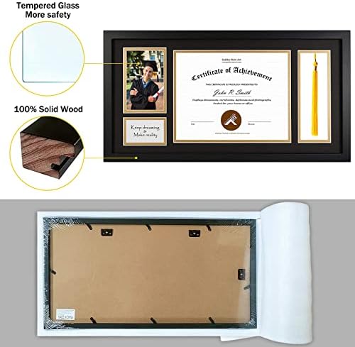 Golden State Art 11x22 Black Diploma Frame with Tassel Holder