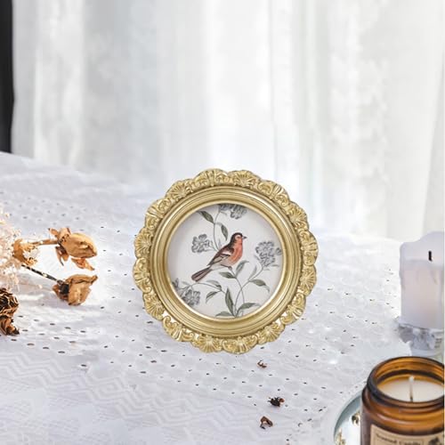 LIHOLO Vintage Gold 3x3 Round Picture Frame