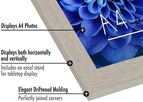 Americanflat A4 Picture Frame with Driftwood Finish and Shatter-Resistant Glass