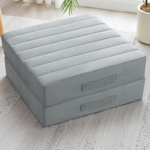 JKMAX 2 Pcs High Density Foam Floor Pillow - 22 Inch Light Gray