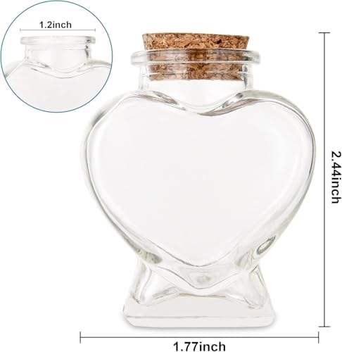 Zoeytak 1PCS Mini Glass Heart Bottle with Cork Stopper