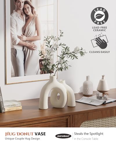 Jonronboci Hug Donut Vase Set - Cream White Matte Ceramic