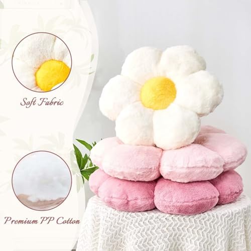 Pink Flower Pillow Cute Decorative Throw with Faux Rabbit Fur