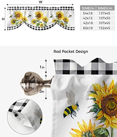 Sabolny Black Sunflower Valance Curtain for Living Room