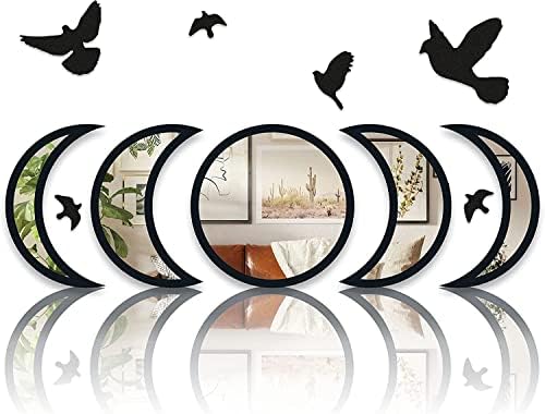 NESHE Moon Phase Mirror Set with Wooden Birds