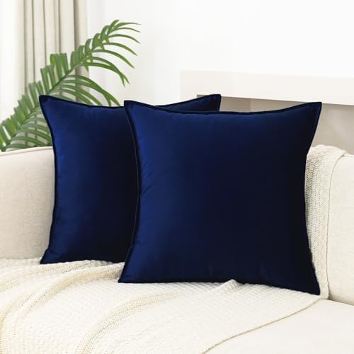 JIAHANNHA Velvet Navy Blue Throw Pillow Covers 2PCS 18x18 Inch