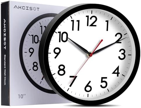 AKCISOT 10 Inch Silent Wall Clock - Analog Black