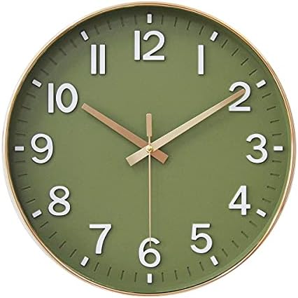 HZDHCLH Silent Wall Clock 12 Inch Modern Olive Green and Gold