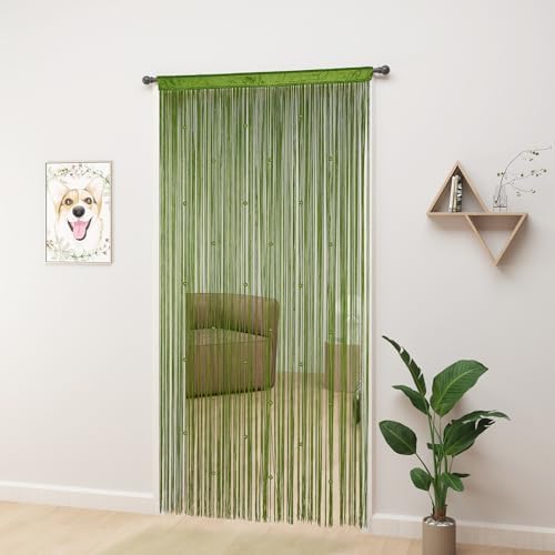 YIIBAII Green Beaded Curtain 39x79 Inches