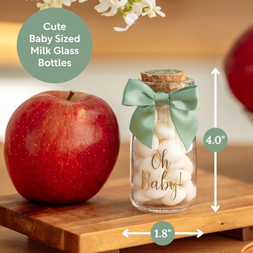 Ethisa 24 Pack Oh Baby Woodland Milk Glass Bottles with Ribbons and Stickers