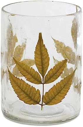 Melrose International Dried Leaf Glass Candle Holder Set of 3
