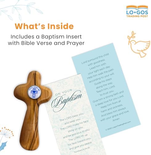 Olive Wood Boys Baptism Cross - Handcrafted Holy Land Keepsake