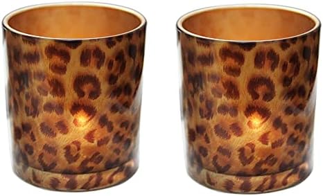 KiaoTime Leopard Print Tea Light Holder Set of 2