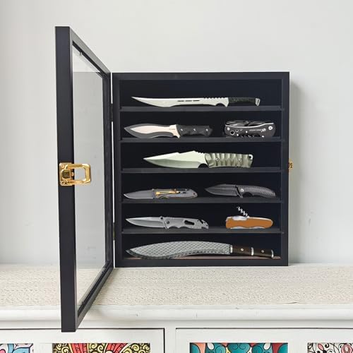 JIANGPAI Military Knife Shadow Box with Acrylic Lockable Display Case