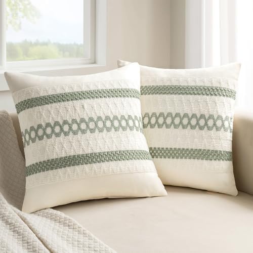 MIULEE Set of 2 Sage Green Macrame Throw Pillow Covers