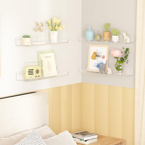 Upsimples 4 Pack Clear Floating Shelves for Wall Storage