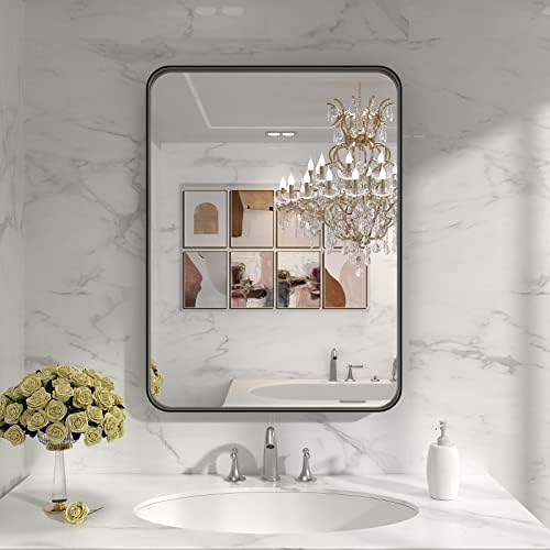 LOAAO 22x30 Inch Matte Black Bathroom Mirror