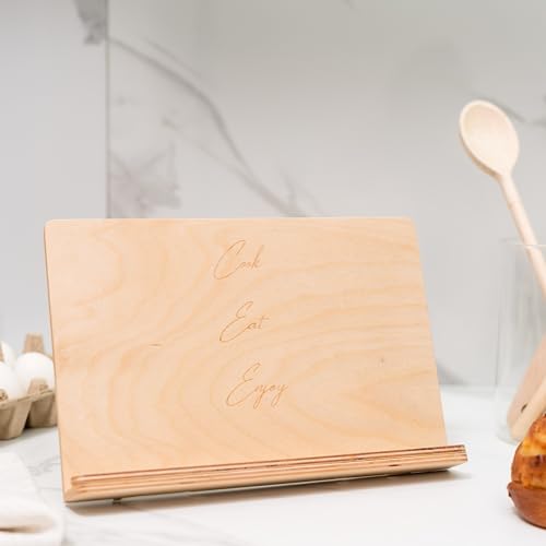 Enjoy The Wood Cookbook Stand - Personalized Wooden Recipe Book Holder