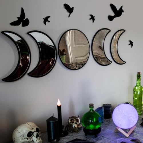 NESHE Moon Phase Mirror Set with Wooden Birds