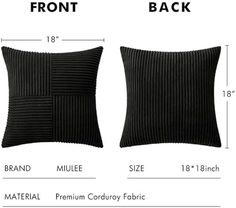 MIULEE Black Corduroy Throw Pillow Covers Pack of 2