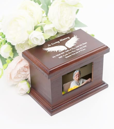 55 Inch Wooden Memorial Urn with Photo Frame - Wing Design