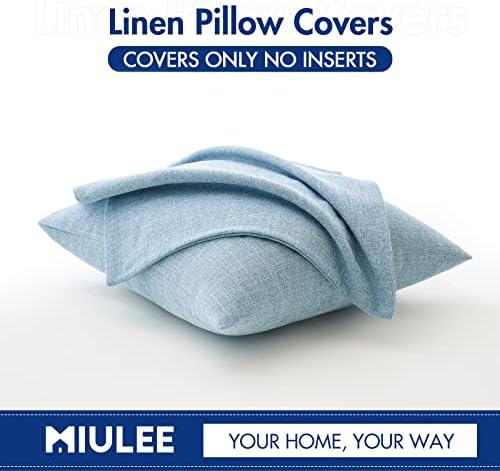MIULEE 2 Pack Light Blue Linen Burlap Pillow Covers 1