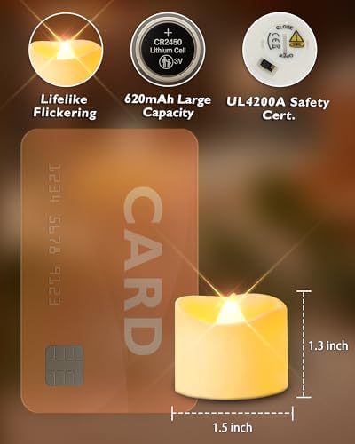 Homemory 48-Pack Flickering Flameless LED Tea Lights with CR2032 Batteries