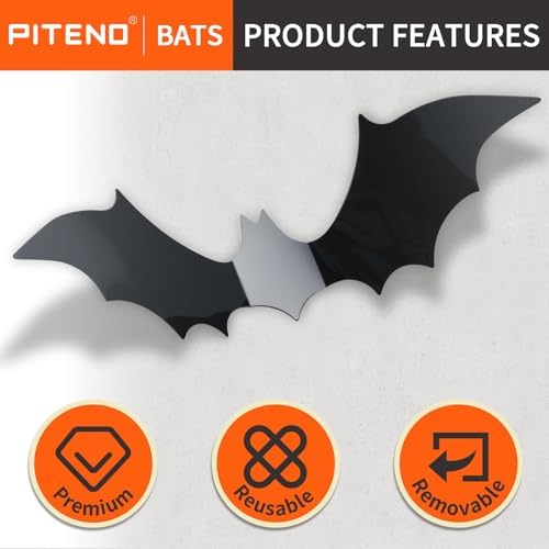 Piteno 140Pcs 3D Halloween Bat Stickers for Home Decor