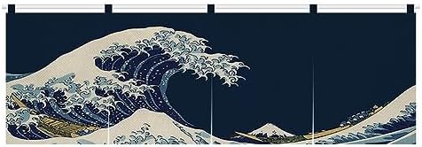 Japanese Sushi Bar Noren Curtain Sea Wave Pattern