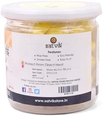 Craftsman Pure Cow Ghee Wicks for Puja - 50 Pc Jar