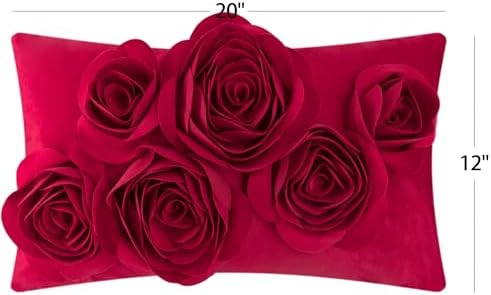 JWH 3D Rose Velvet Pillow Cover 12x20 Inches