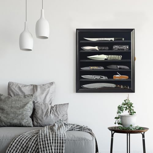 JIANGPAI Military Knife Shadow Box with Acrylic Lockable Display Case