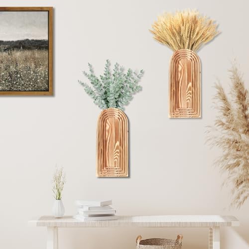2 Pack Wooden Wall Vase Set - Brown Modern Decor