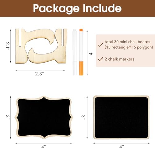 30 Pack Mini Wooden Chalkboard Signs with Easel Stand