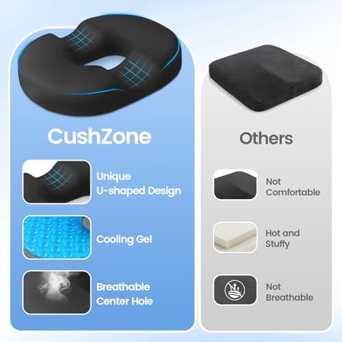 CushZone Donut Pillow Floor Cushion - Cooling Gel Memory Foam Black 1