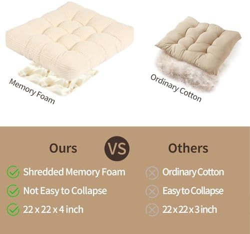 LOVMOC 22 Inch Floor Cushion for Adults Beige
