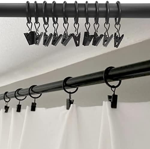 44 Pack Black Curtain Clips with Rings for Drapes