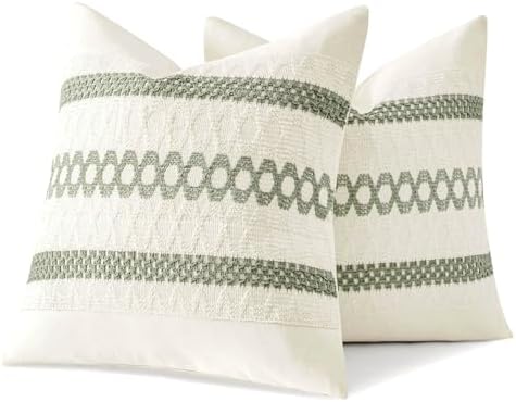 MIULEE Set of 2 Sage Green Macrame Throw Pillow Covers