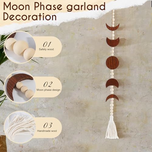 Moon Phase Wall Hanging Wood Beaded Tassel Decor