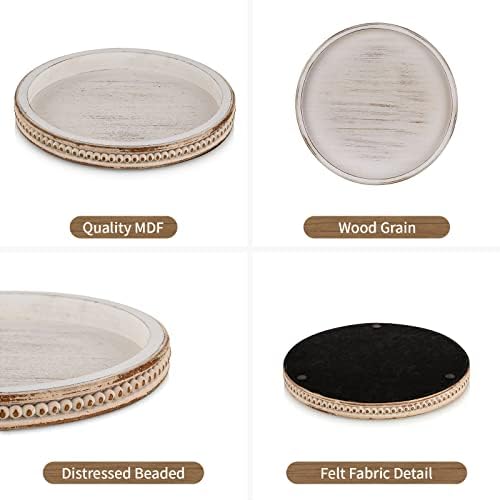 Hanobe White Washed Bead Round Wooden Serving Tray
