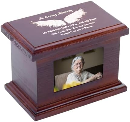 55 Inch Wooden Memorial Urn with Photo Frame - Wing Design