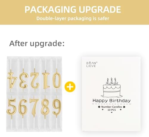 Beanlieve 10-Piece Numeral Birthday Candles - Champagne Gold