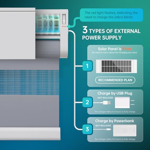 DENFOON Solar-Powered Motorized Zebra Blinds Remote Control Horizontal Shades