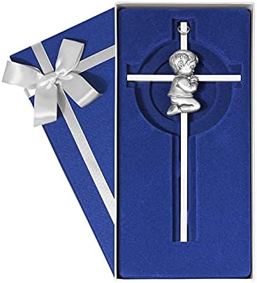Tryuunion Baby Wall Cross for Boys 7 Inch Silver Baptism Gift