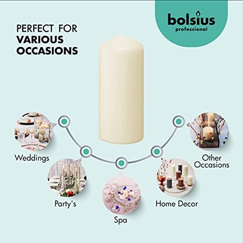 BOLSIUS 12 Ivory Pillar Candles - Unscented Dripless Set