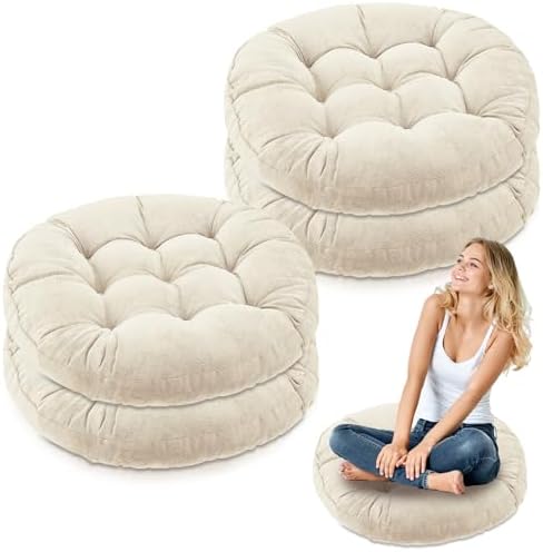 Jerify 4 Pcs Round Floor Pillow Cushions for Meditation and Seating