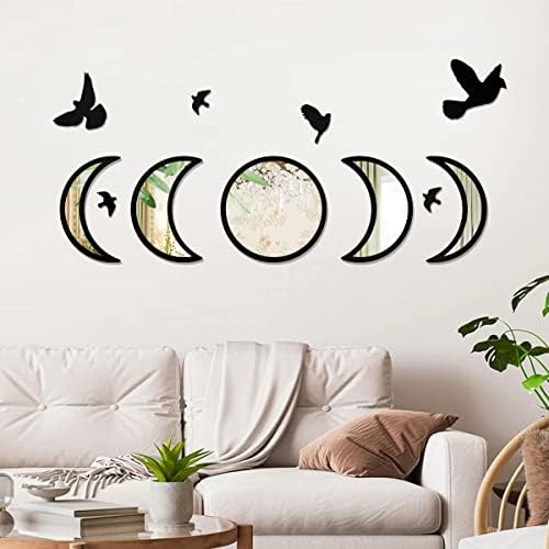 NESHE Moon Phase Mirror Set with Wooden Birds