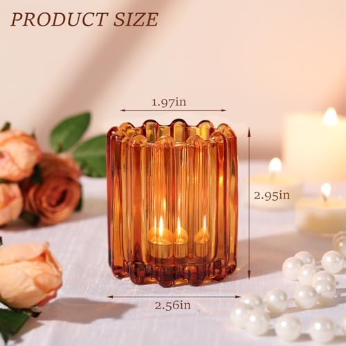 HAVITI Glass Amber Votive Candle Holder Set of 12